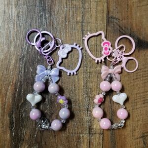 Hello Kitty Inspired Pink & Lavender Beaded Keychain Set